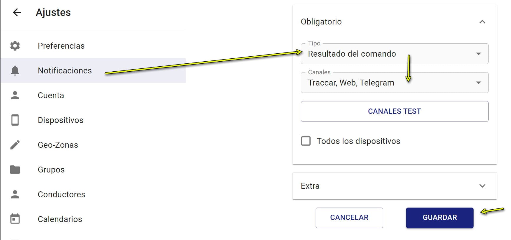 Panel de Ajustes de Notificaciones