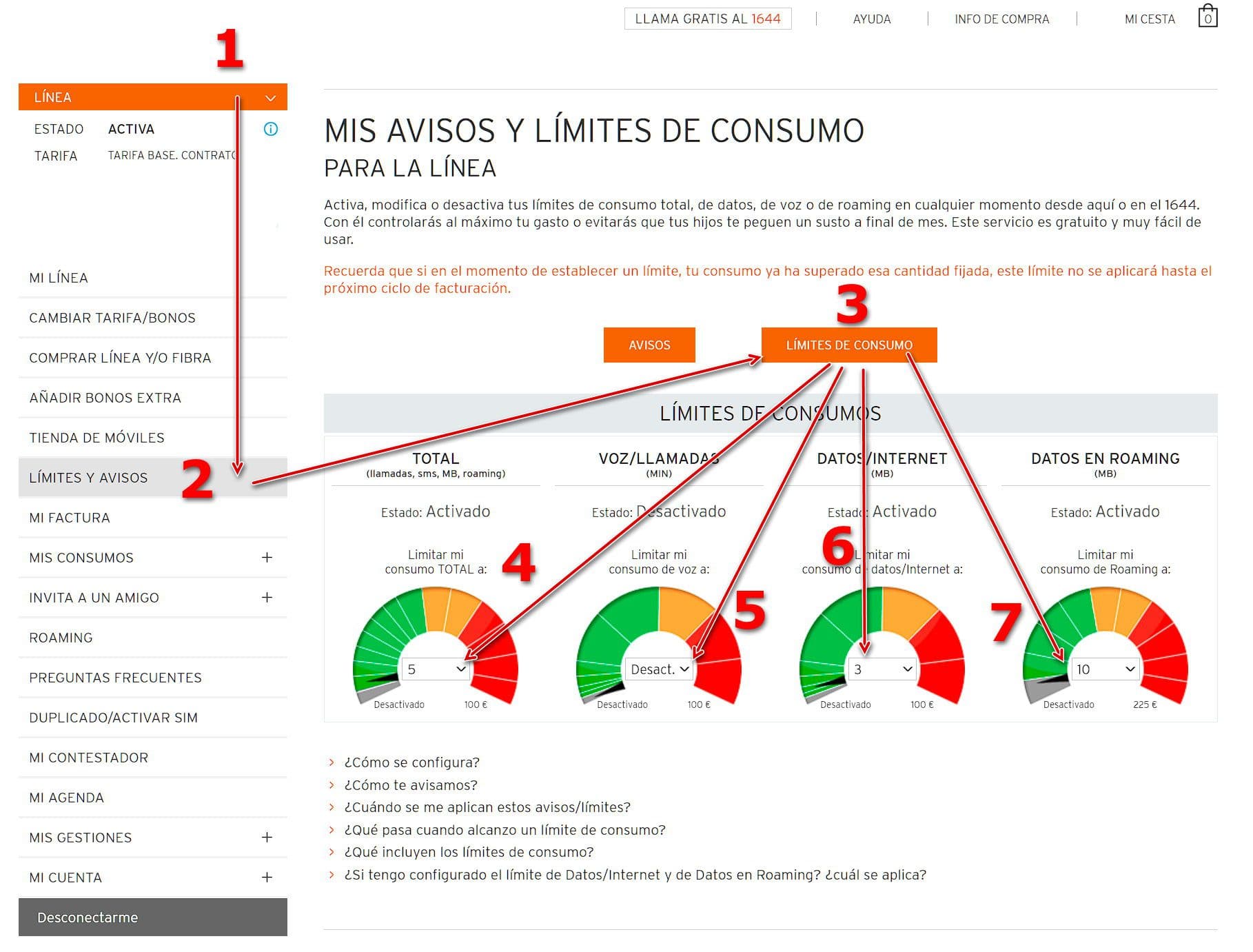 Límites de consumo Simyo