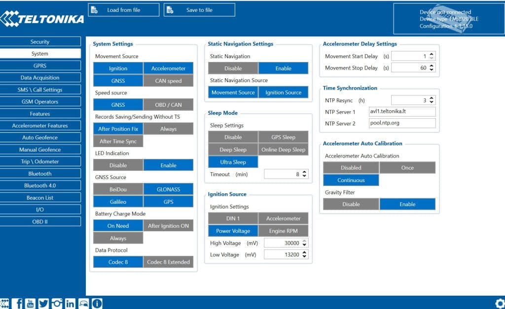 Configuración del Sistema en Teltonika