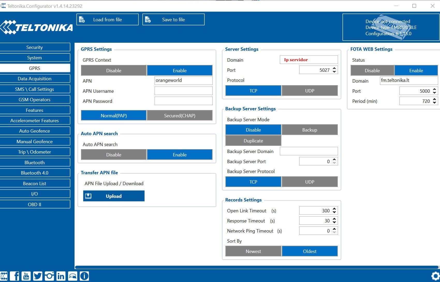 Configuración GPRS en Teltonika