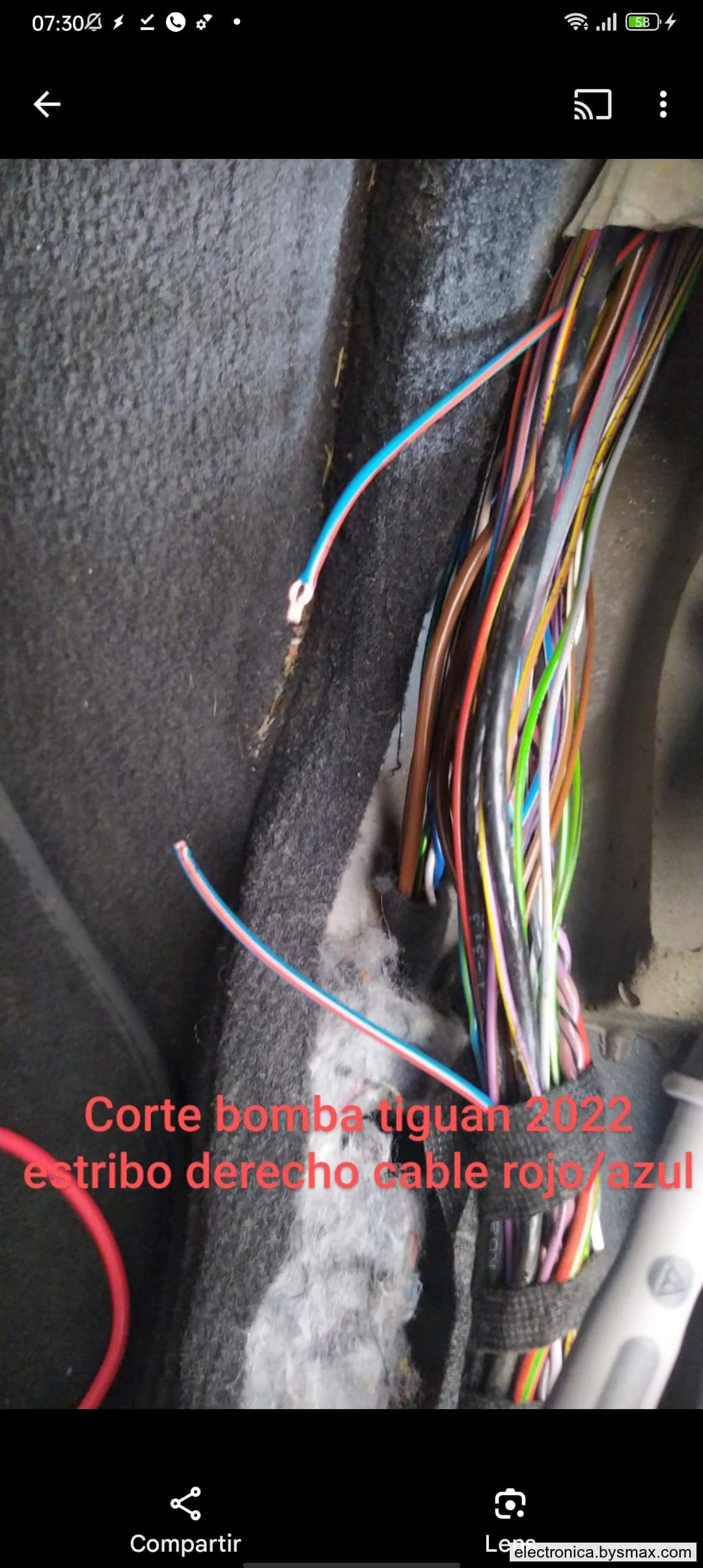 Paso 1: CORTE A LAQ BOMBA, CABLE COLOR AZUL CON FRANJA ROJ