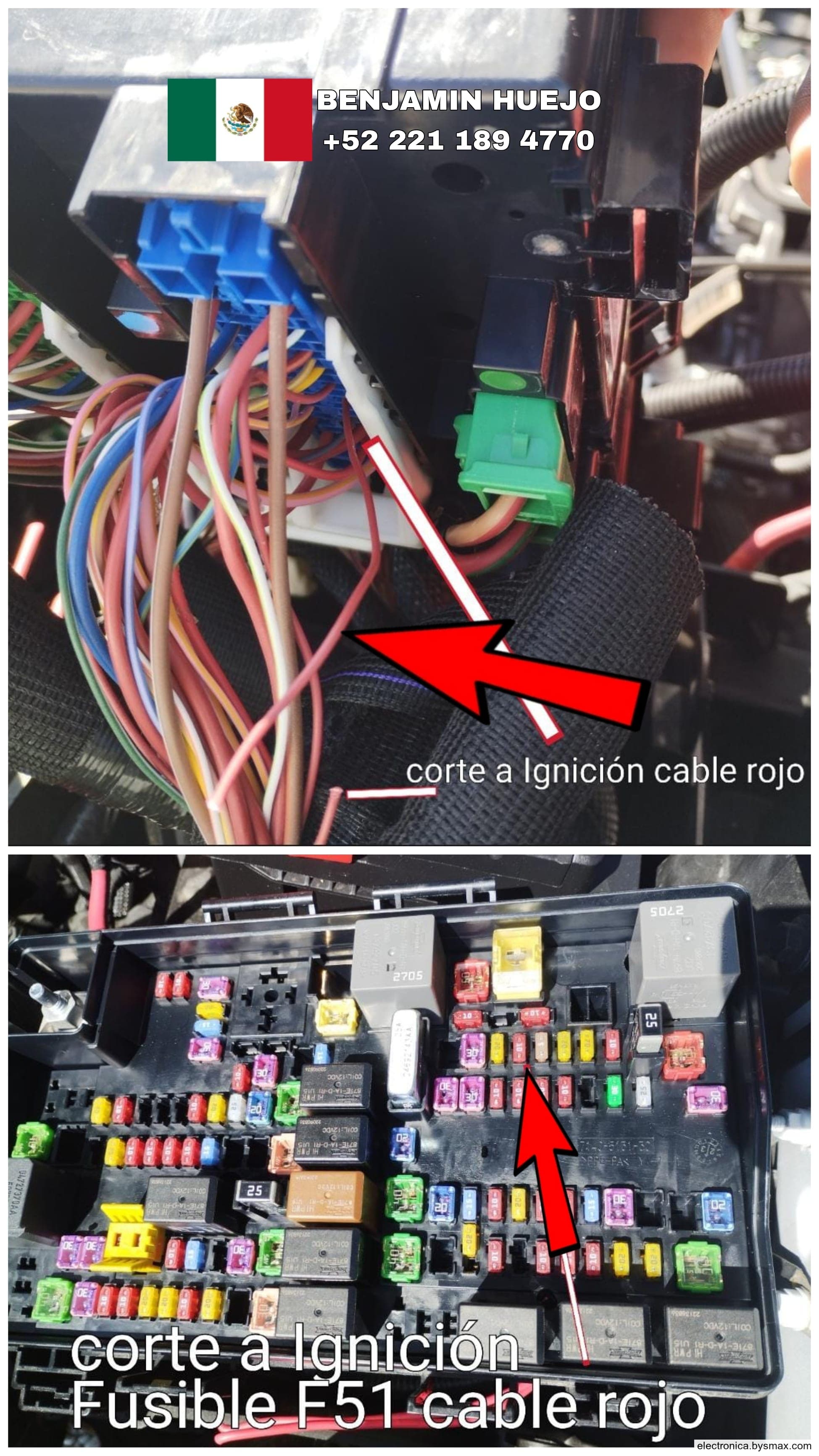 Paso 1: CORTE A IGNICION, CABLE COLOR ROJO UBICADO EN LA F