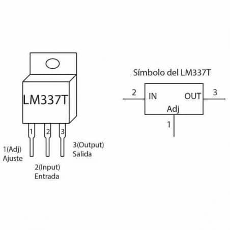 Regulador de Voltaje Lineal Ajustable Negativo LM337T — Datasheet, Pinout y Circuito