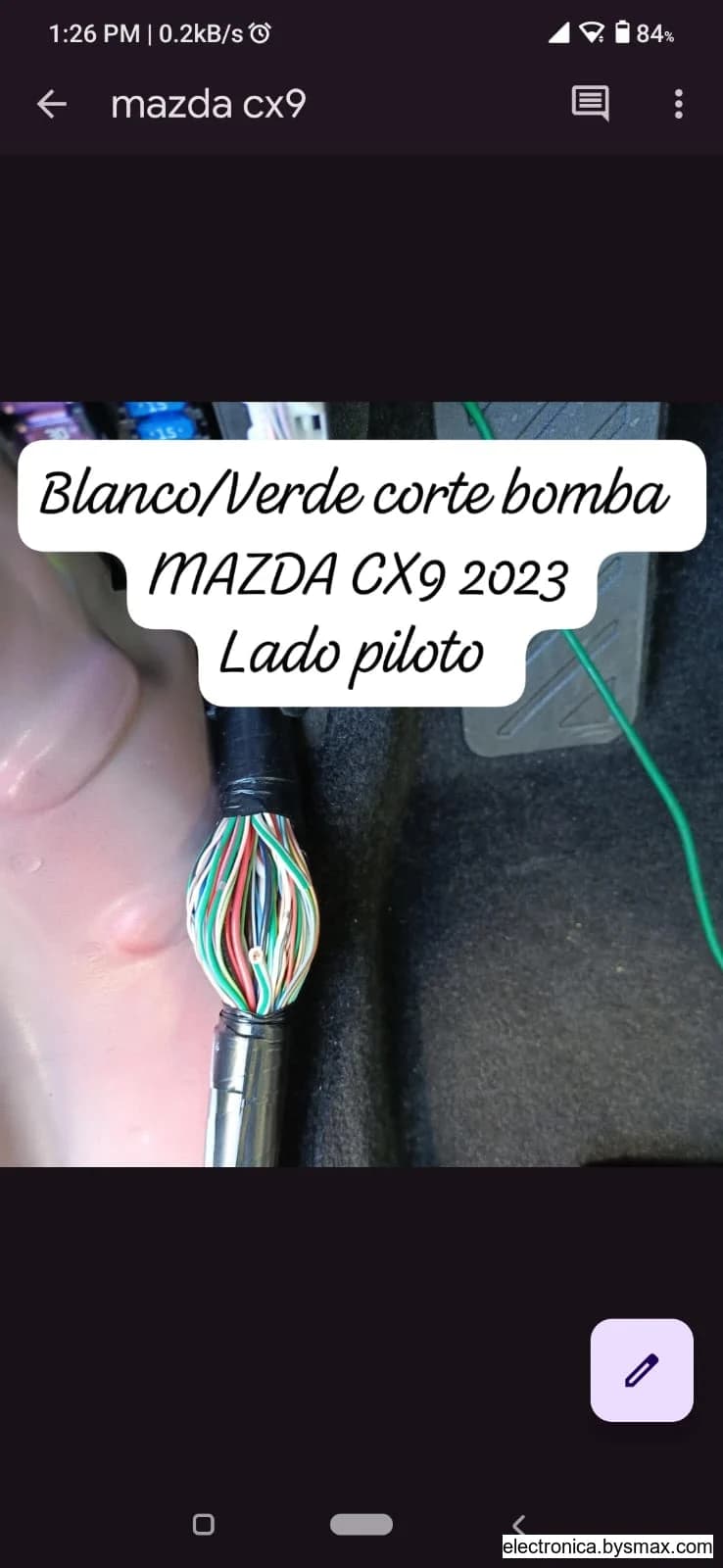 Paso 1: Blanco/Verde corte bomba MAZDA CX9 2023 Lado pilot