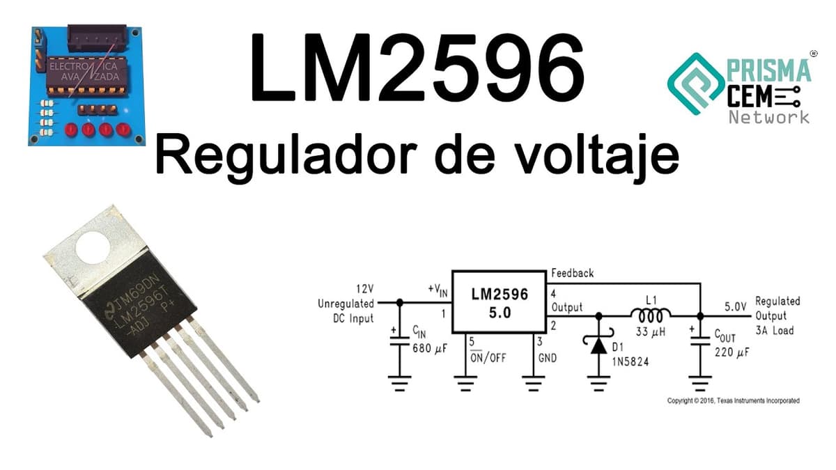Regulador de Voltaje Switching LM2596 (Buck Converter) — Datasheet, Pinout y Circuito